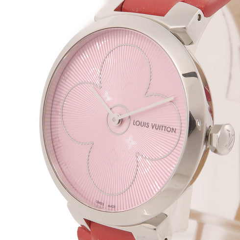 LOUIS VUITTON LV Tambour Quartz Watch QIG08 Leather Pink