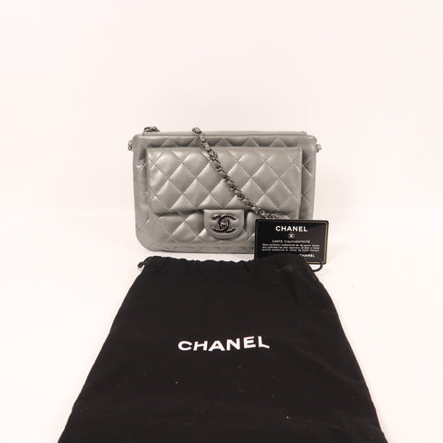 CHANEL CC Chain Shoulder Bag Lambskin Leather Silver