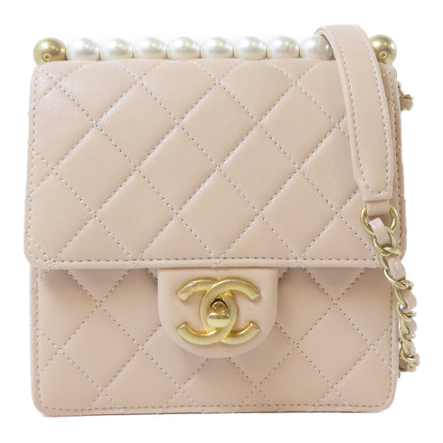 CHANEL Quilted CC GHW Chic Pearls Flap Chain Shoulder Bag Calfskin Leather Pink