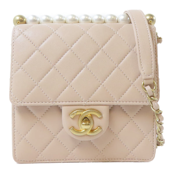 CHANEL Quilted CC GHW Chic Pearls Flap Chain Shoulder Bag Calfskin Leather Pink
