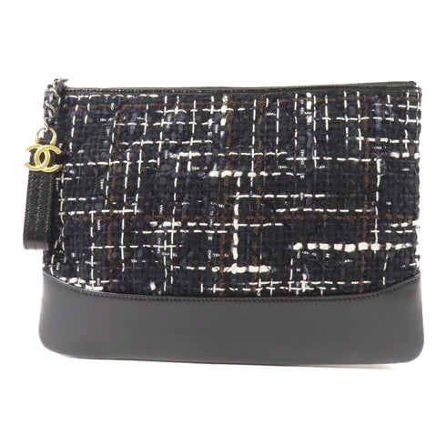 CHANEL CC GHW Clutch Calfskin Leather/Tweed Black