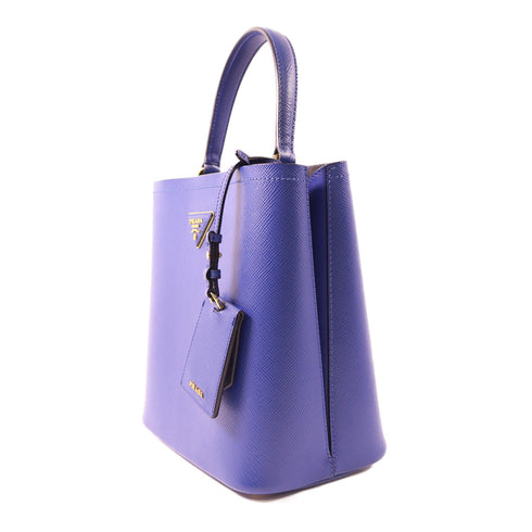 PRADA GHW Panier Saffiano 2 Way Shoulder Handbag 1BA212 Calfskin Leather Blue