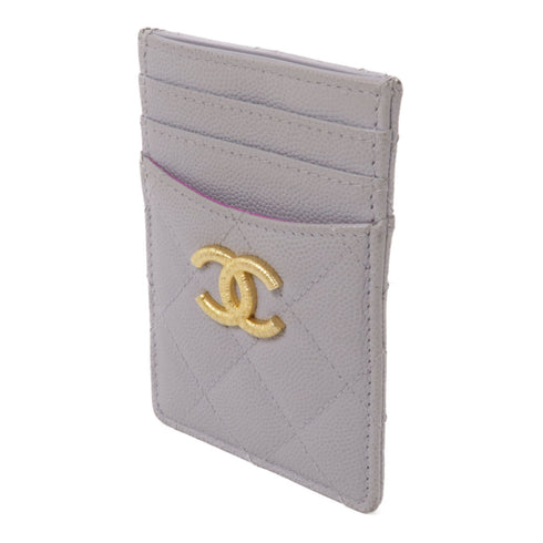 CHANEL CC GHW Card Case Calfskin Leather Grey