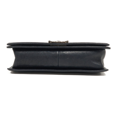 CHANEL CC SHW Boy Chain Shoulder Bag Quilted Calfskin Leather Blue