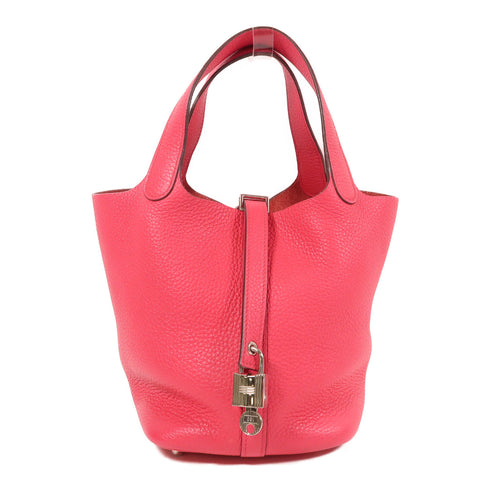 HERMES PHW Picotin PM Hand Bag/Bucket Tote Bag Clemence Leather Pink