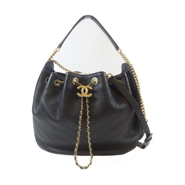CHANEL CC GHW 2way Chain Shoulder Hand Bag Calfskin Leather Black