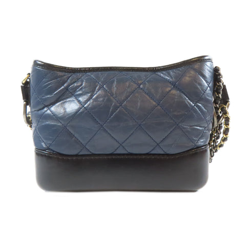 CHANEL Quilted CC Gabrielle Chain Shoulder Bag Calfskin Leather Black Navy