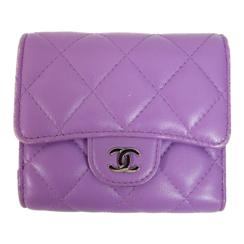 CHANEL Quilted CC SHW Wallet Lambskin Leather Purple