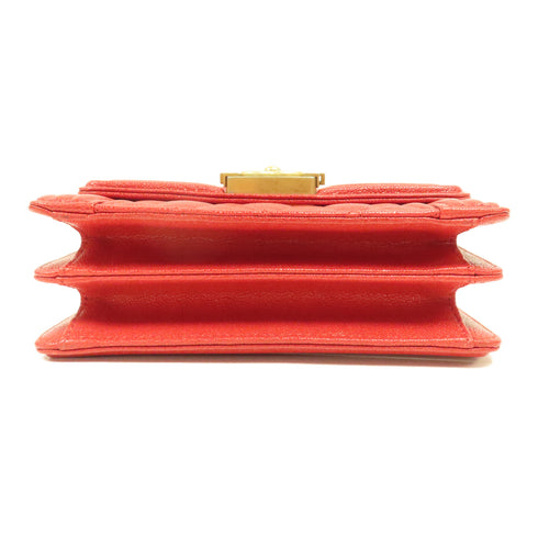 CHANEL CC Quilted GHW Boy Chain Shoulder Bag Calfskin Leather Red