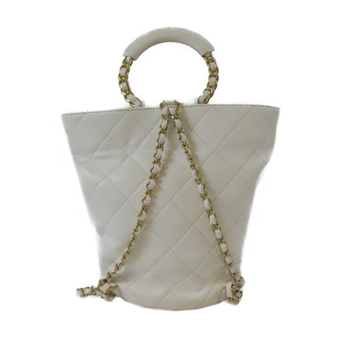 CHANEL Quilted CC GHW In the Loop Backpack Rucksack Bag AS1362 Lambskin White