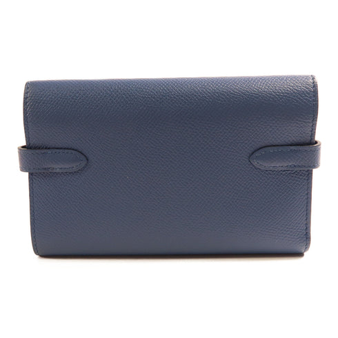 HERMES PHW Kelly Short Wallet Veau Epsom Leather Bleu Paon