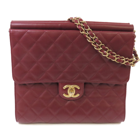 CHANEL Quilted GHW CC Chain Shoulder Bag Calfskin Leather Wine-Red