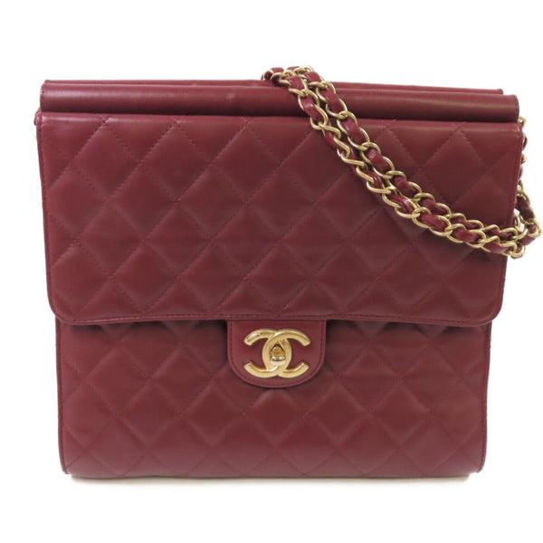 CHANEL Quilted GHW CC Chain Shoulder Bag Calfskin Leather Wine-Red