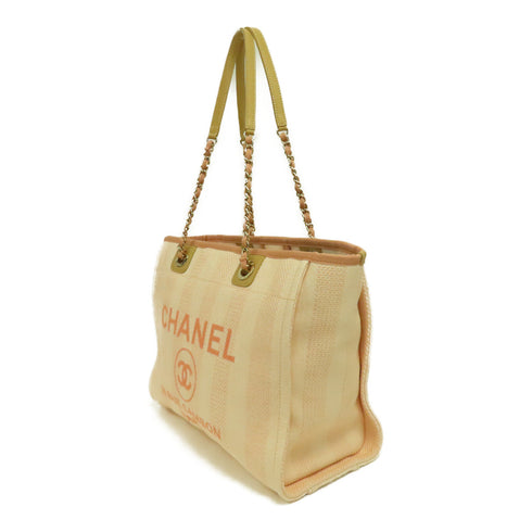 CHANEL CC GHW Deauville Tote Hand Bag Canvas Pink