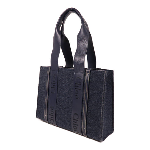 Chloe Woody Shoulder Tote Bag Recycled Felt Blue
