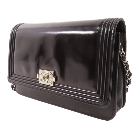 CHANEL CC SHW Chanel Boy Wallet On Chain WOC Pattern Leather Black