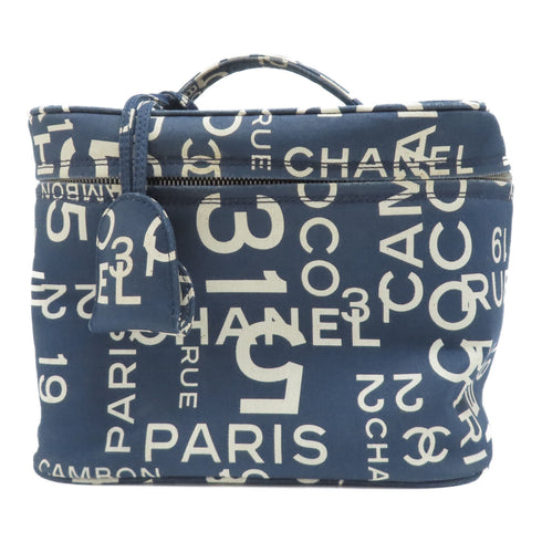 CHANEL CC SHW Vintage Vanity Case Handbag Canvas Blue