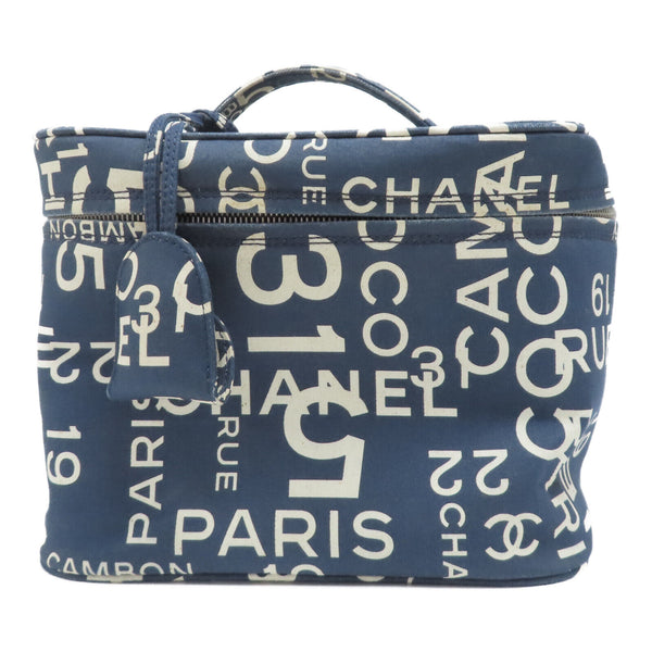 CHANEL CC SHW Vintage Vanity Case Handbag Canvas Blue