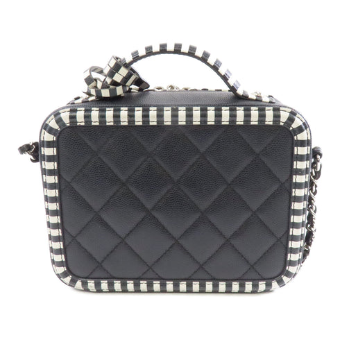 CHANEL Quilted CC SHW Chain Shoulder Bag Leather Black/White
