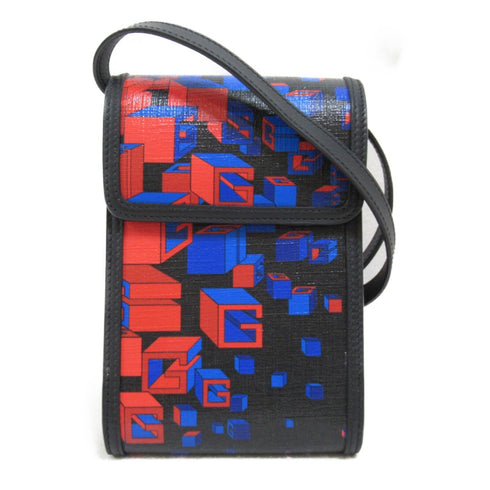 GUCCI GG Square G Space Pochette Shoulder Bag 63766 Coated Canvas Black Blue Red