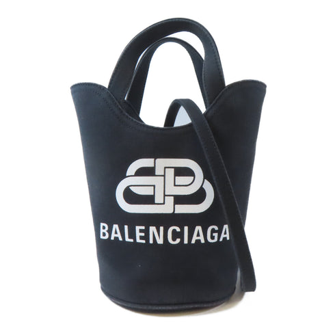 BALENCIAGA SHW Wave Tote 2 Way Shoulder Handbag 619979.1090 Canvas Black