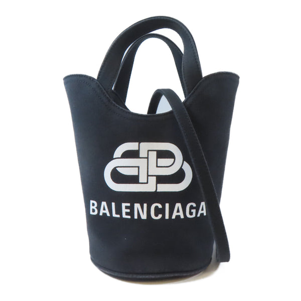 BALENCIAGA SHW Wave Tote 2 Way Shoulder Handbag 619979.1090 Canvas Black