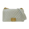 CHANEL Herringbone CC GHW Boy Chain Shoulder Bag Caviar Leather Grey