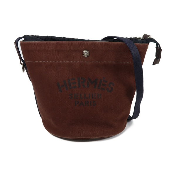 HERMES PHW Bolso De Aseo Shoulder Bag Canvas Stamp O Brown