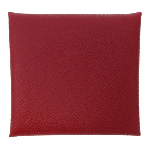 HERMES PHW Coin Case Calfskin Leather Red