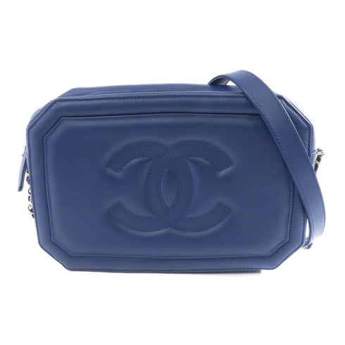 CHANEL CC GHW Chain Shoulder Bag Crossbody Lambskin Leather Navy