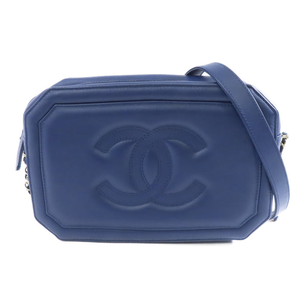CHANEL CC GHW Chain Shoulder Bag Crossbody Lambskin Leather Navy