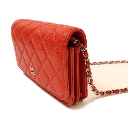 CHANEL CC SHW Chain Shoulder Bag Calfskin Leather Red v3