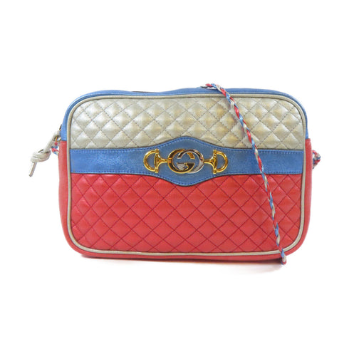 GUCCI GG GHW Quilted Shoulder Bag Crossbody Bag 541061 0U14K Leather Blue Red