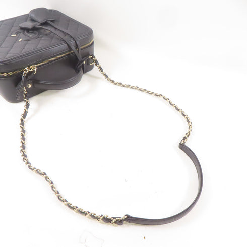 CHANEL CC GHW Filigree Vanity Case 2 Way Shoulder Handbag Calfskin Leather Black