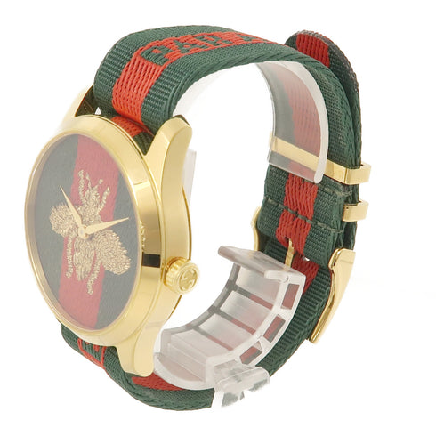GUCCI GG G-Timeless Quartz Watch YA126487A Stainless Steel Green/Red/Gold