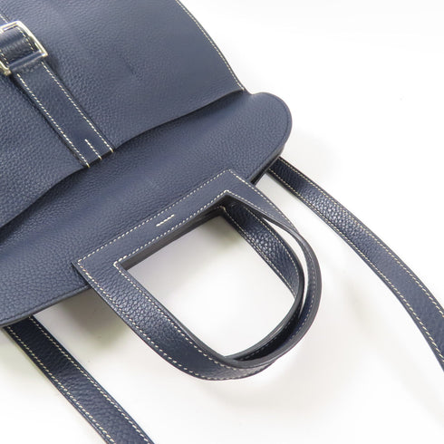 HERMES PHW Halzan 31 2 Way Shoulder Bag Taurillon Clemence Bleu Nuit Noir