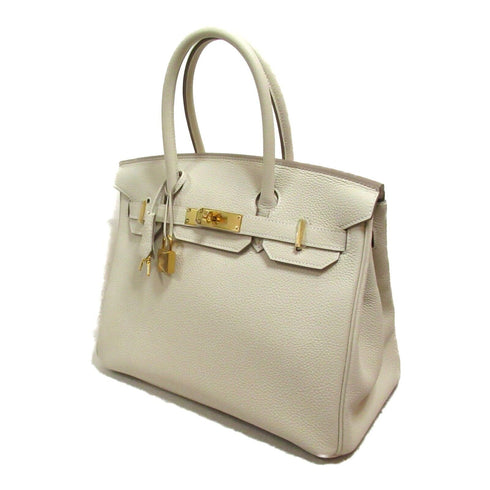 HERMES GHW Birkin 30 Hand Bag Togo Leather White