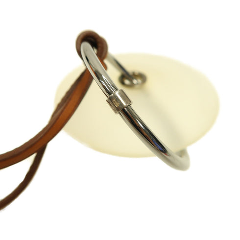 HERMES Pendentif EN Cristal Necklace Barenia Leather Fauve