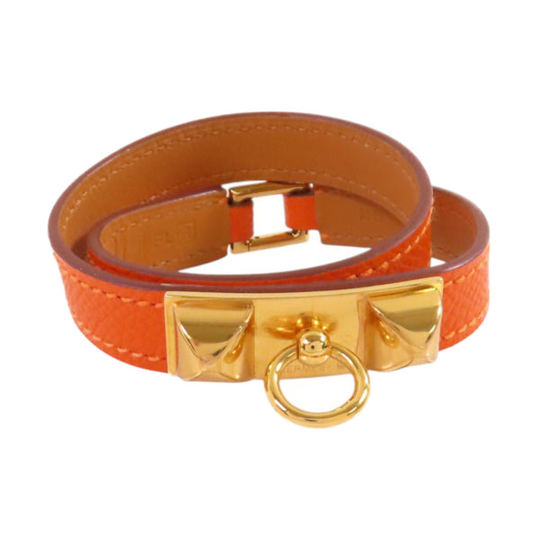 HERMES GHW Rivale Double Tour Bracelet Bangle Epsom Leather