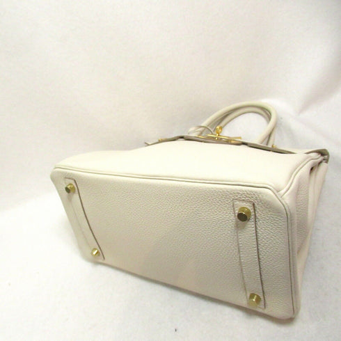 HERMES GHW Birkin 30 Hand Bag Togo Leather White