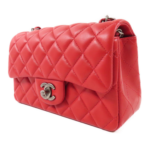 CHANEL CC Mini Classic 20 Chain Shoulder Bag Lambskin Leather Red