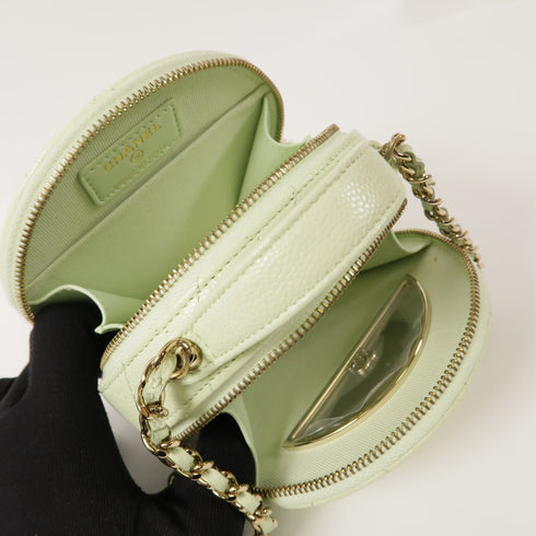 CHANEL CC GHW Mini Round Vanity 2 Way Shoulder Bag Green AP2502