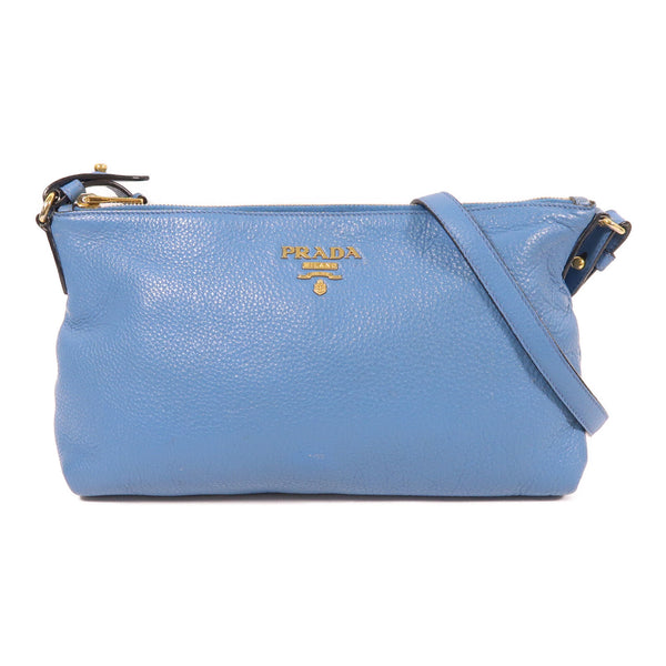 PRADA GHW Shoulder Bag Calfskin Leather Blue