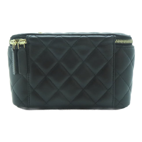 CHANEL Quilted CC Vanity Case Chain Shoulder Bag AP2303 Lambskin Leather Black