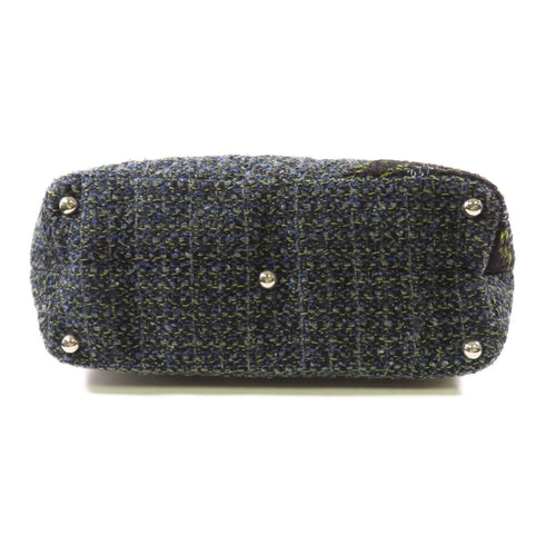 CHANEL CC SHW Cambon Tweed Tote Bag Shoulder Bag Black Blue