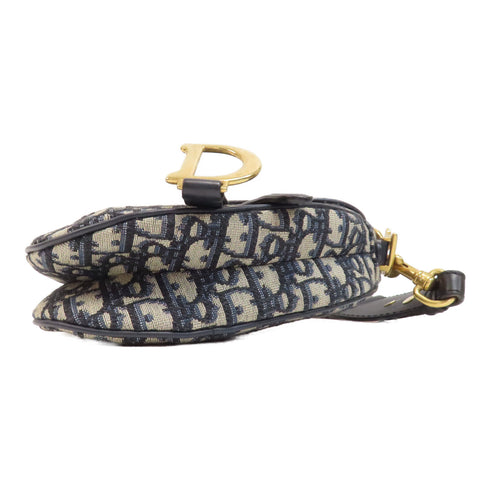 Christian Dior CD GHW Saddle Flap Bag 2 Way Bag Canvas Navy/Beige