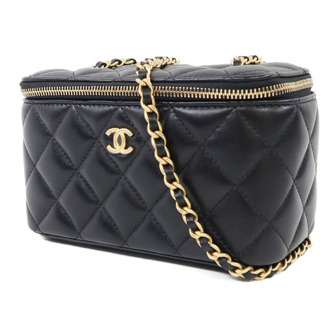 CHANEL Quilted CC GHW Vanity Case Chain Shoulder Bag Lambskin Leather Black v2
