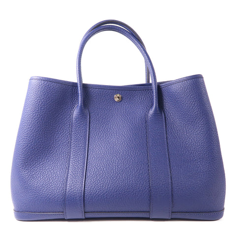HERMES PHW Garden Party PM Tote Bag Negonda Leather Bleu Saphir