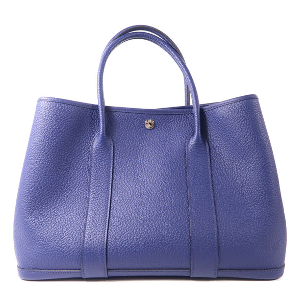 HERMES PHW Garden Party PM Tote Bag Negonda Leather Bleu Saphir