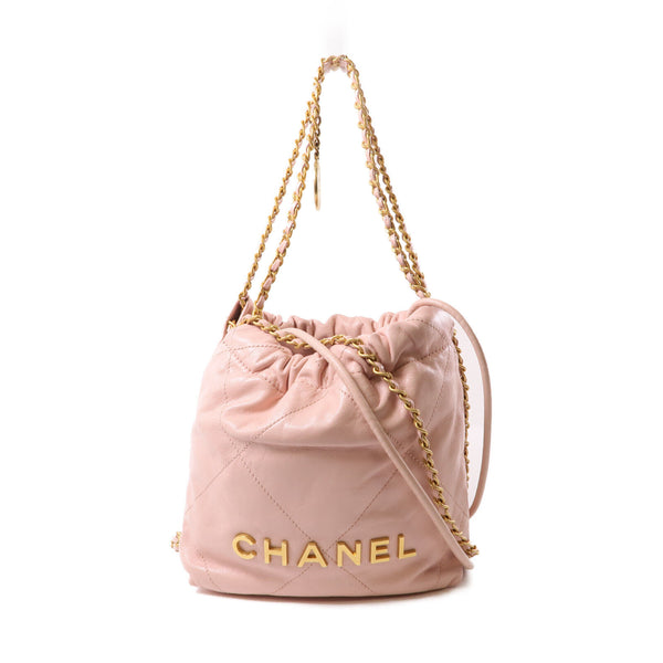CHANEL CC GHW Mini 22 2way Shoulder Bag Calfskin Leather Pink